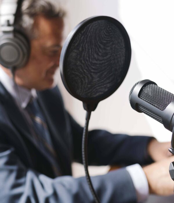 Broadcaster live in a studio
